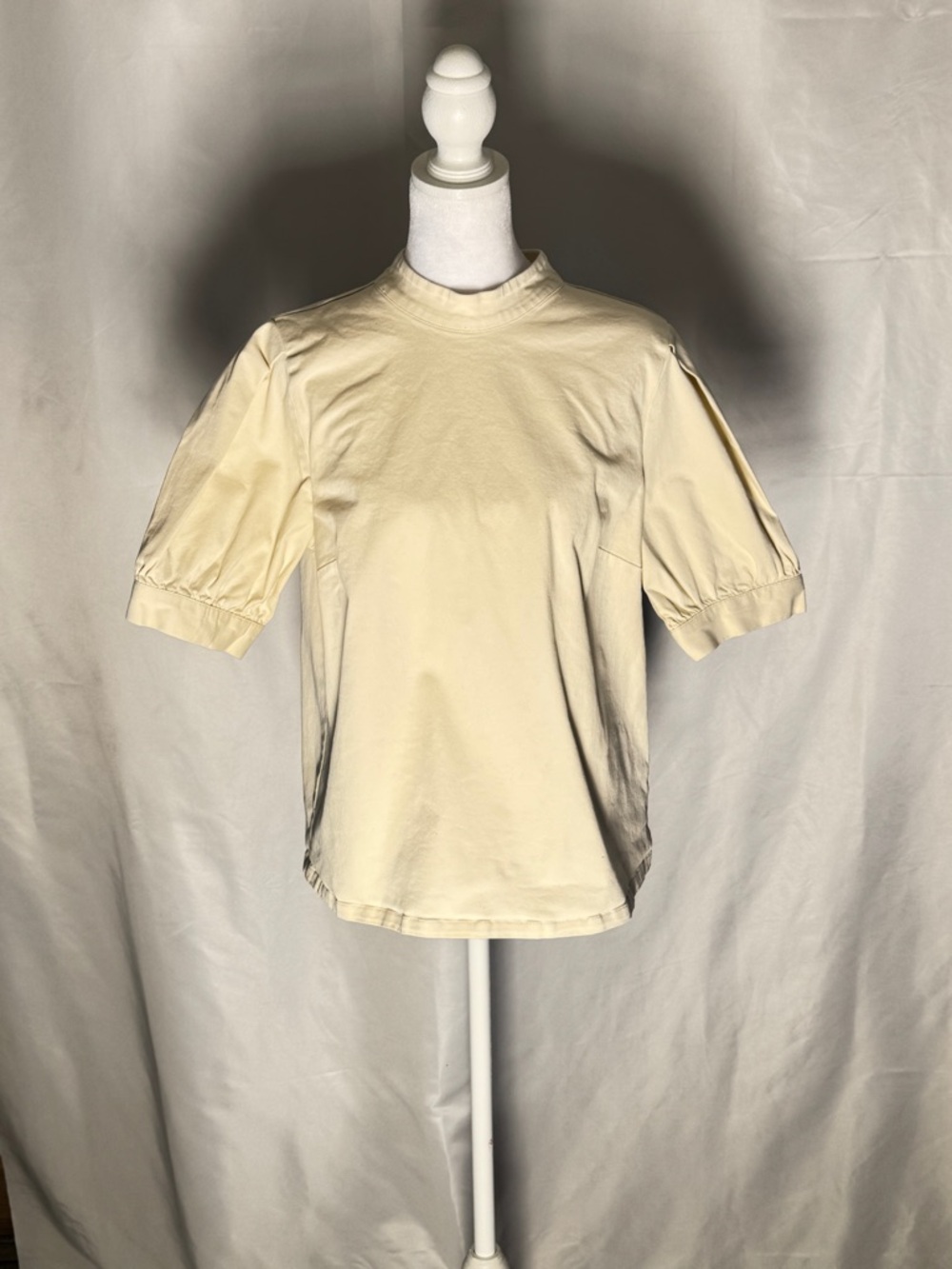 Who What Wear Cream Puff Sleeve Mock Neck Blouse Minimal Chic Top Size Medium